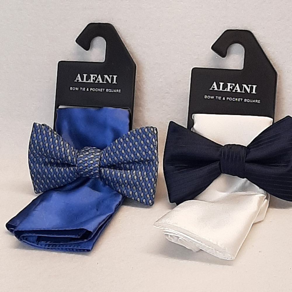 Alfani Solid Textured Pre-Tied Bow Tie & Solid Textured Pocket Square Set of Two